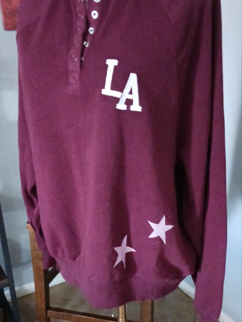 NEW!! Maroon LA Snap-Button Pullover Sweatshirt - Picture 5 of 12